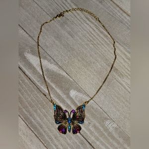 Vintage gold multicolor butterfly necklace